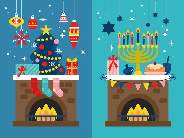 Natal e Hanukkah design banner feriado —  Vetores de Stock