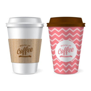 Kağıt kahve fincanı gerçekçi vektör illüstrasyon kadar desig sahte