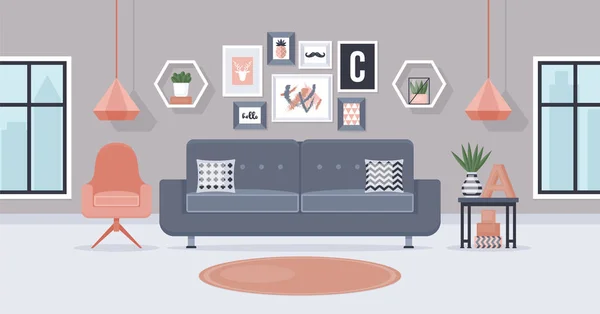 Modern living room interior design concept. Vector illustration — Stock Vector