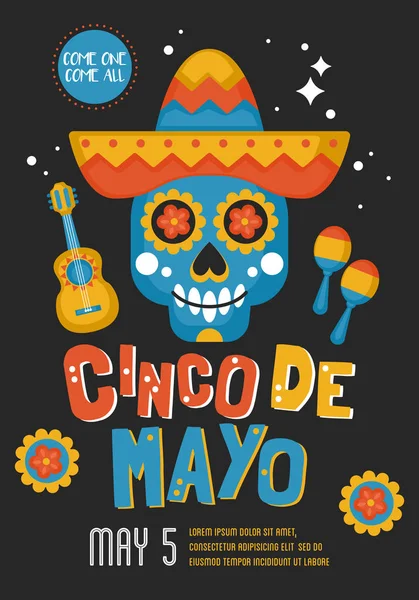 Cinco de Mayo 멕시코 홀리데이 배너, 포스터 및 파티 invitatio — 스톡 벡터