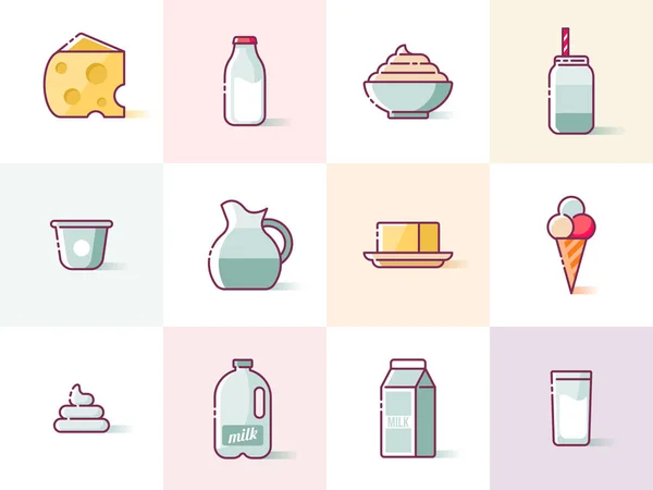 Dünne Symbole für Milch und Milchprodukte für Web, Grafik und Log — Stockvektor