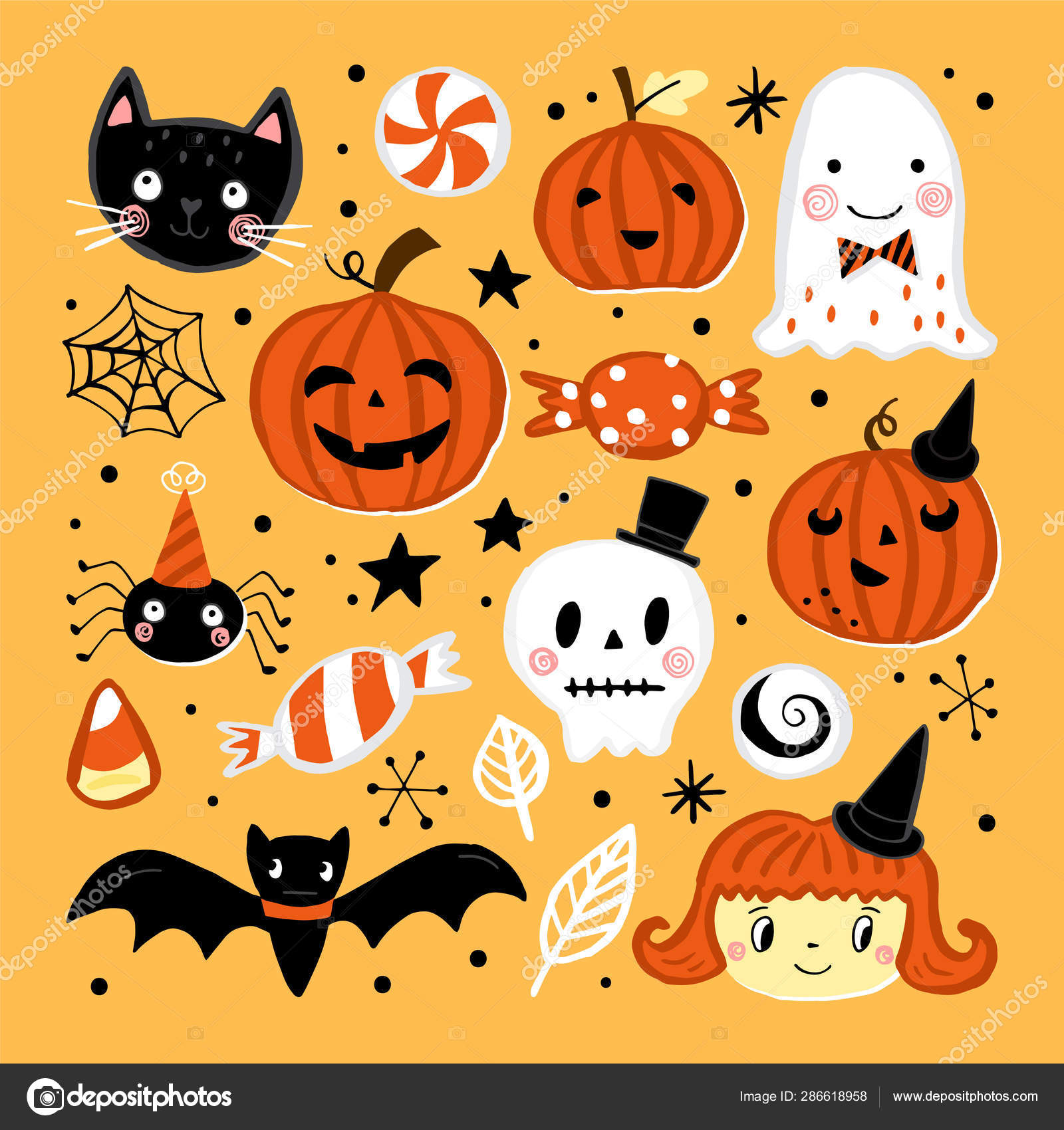 Conjunto de elementos de halloween ou ilustração com mão ou desenho estilo