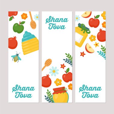 Rosh hashanah yahudi yeni yıl tatil afiş tasarım seti