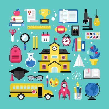 Grafik ve web tasarımı için okul konseptine geri dön. Vektör il