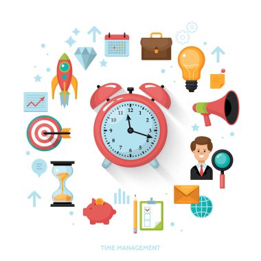 Zaman yönetimi ve zaman para kavramıdır. Düz stil vektör hasta