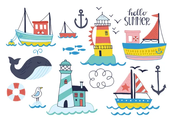 Ensemble de stickers, patchs et badges vacances d'été avec — Image vectorielle