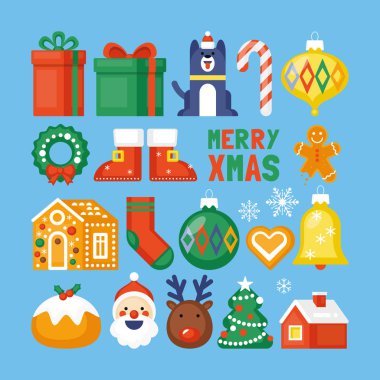 Noel düz stil elemanları set 