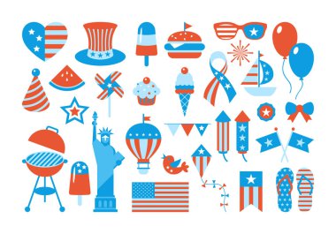 Amerika Birleşik Devletleri Bağımsızlık Günü, elemanları, çıkartmalar ve pa