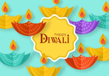 Kağıt sanat mumlar ile Diwali Hindu festival afiş tasarımı