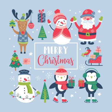 Noel tatili sevimli unsurlar seti.