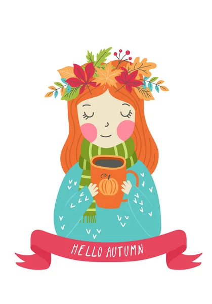 Merhaba sonbahar tebrik kartı tasarımı — Stok Vektör
