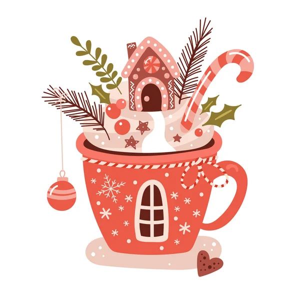 Feliz Navidad concepto con taza de chocolate caliente — Archivo Imágenes Vectoriales