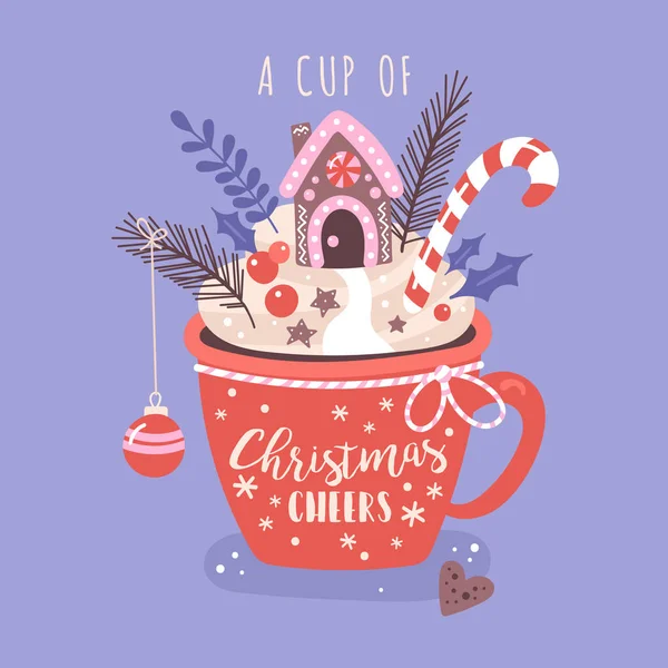 Счастливого Рождества с чашкой горячего шоколада — стоковый вектор