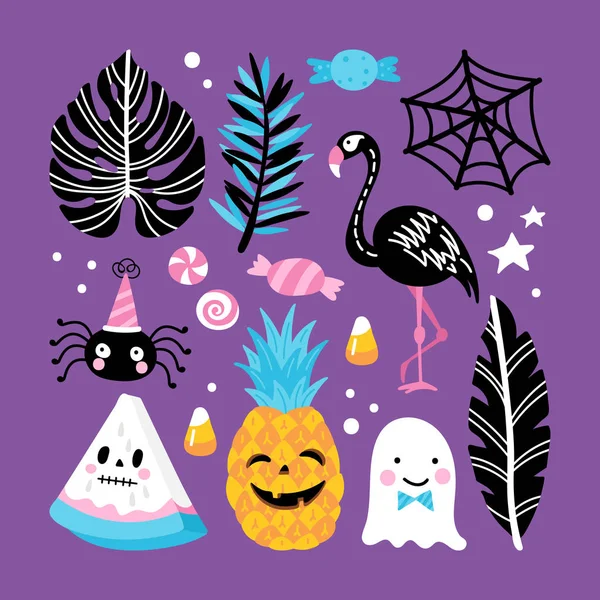 Hallowen ünnep kreatív design a pineapplle. flamingó, wate — Stock Vector