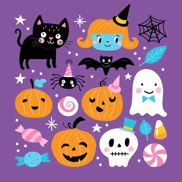 Halloween üdülés aranyos elem beállítása — Stock Vector