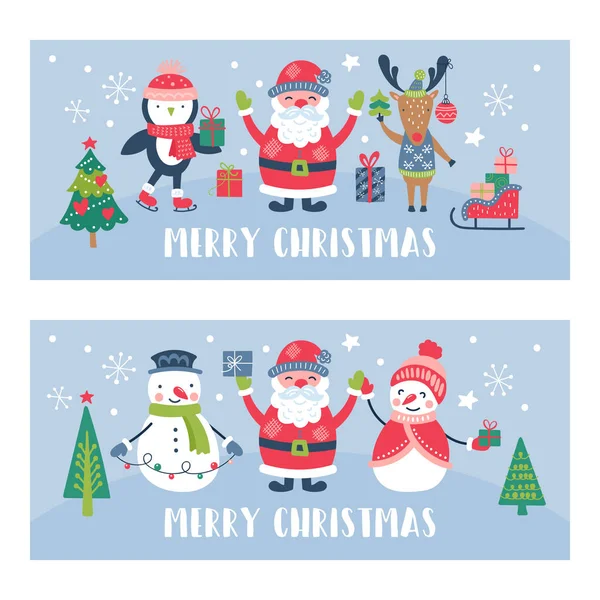 クリスマスホリデーかわいいグリーティングカードセット — ストックベクタ