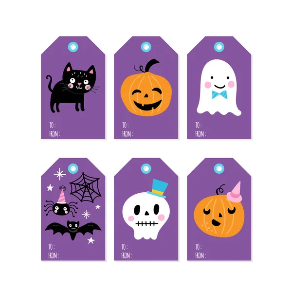Halloween vacances mignonnes étiquettes cadeaux et lebels ensemble — Image vectorielle