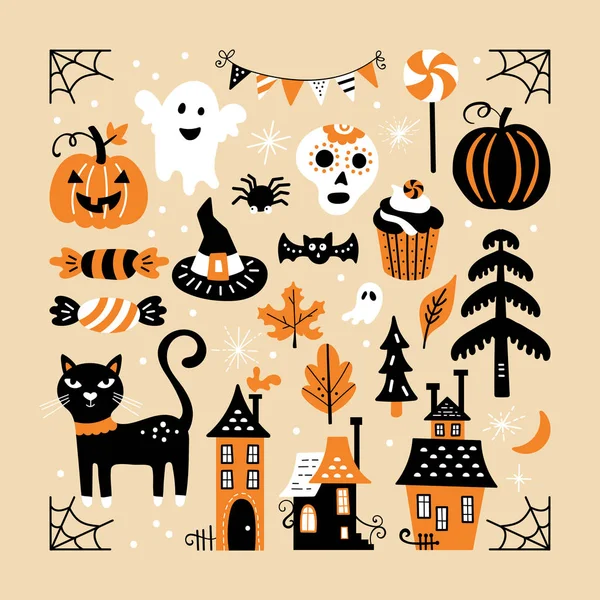 Halloween vacaciones lindo elemento conjunto — Vector de stock