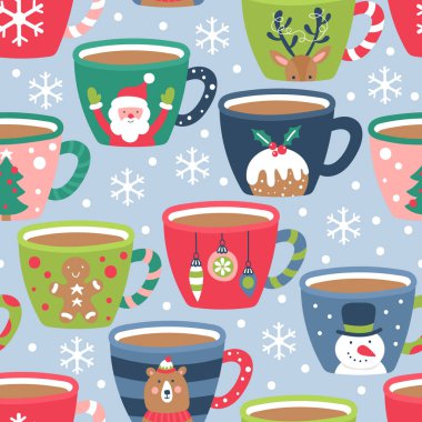 Kakao çikolata fincan ile Noel tatili için Dikişsiz desen.
