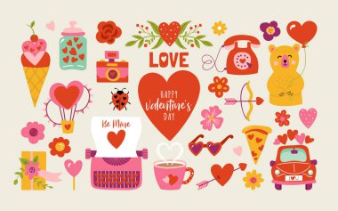 Valentine's day cute elements set. vector
