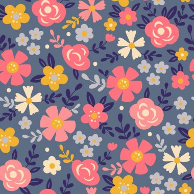 Çiçeklerle bahar için dikişsiz desen.