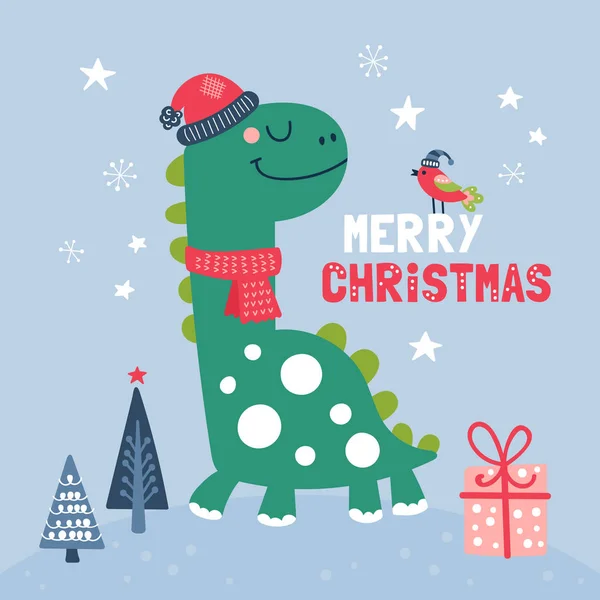 Sevimli dinozor karakter Noel kartı. 