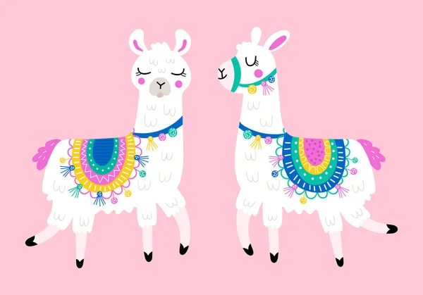 Schattig Llama set voorontwerp. Kinderachtig print voor t-shirt, kleding, — Stockvector