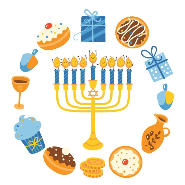 Fiesta judía Hanukkah diseño de tarjetas de felicitación. Ilustración del vector — Vector de stock