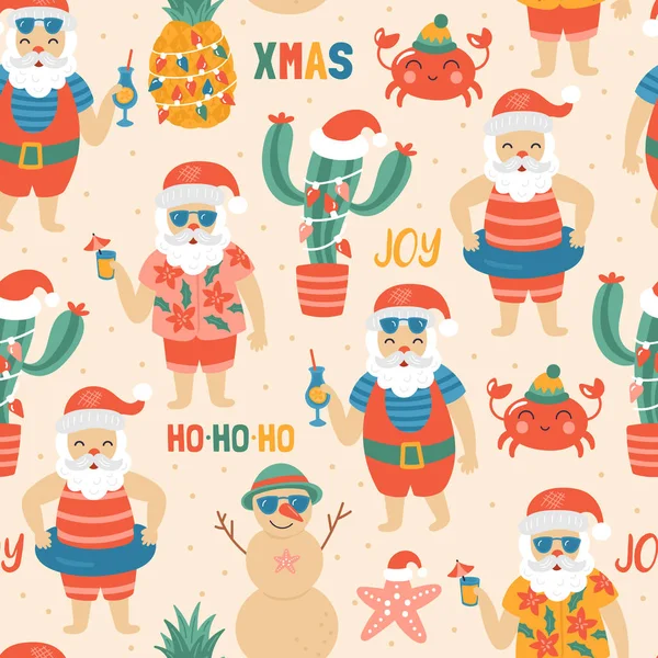 Modèle sans couture pour les vacances de Noël avec le Père Noël sur la mer b — Image vectorielle