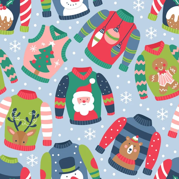 Modèle sans couture pour les vacances de Noël avec pull laid . — Image vectorielle