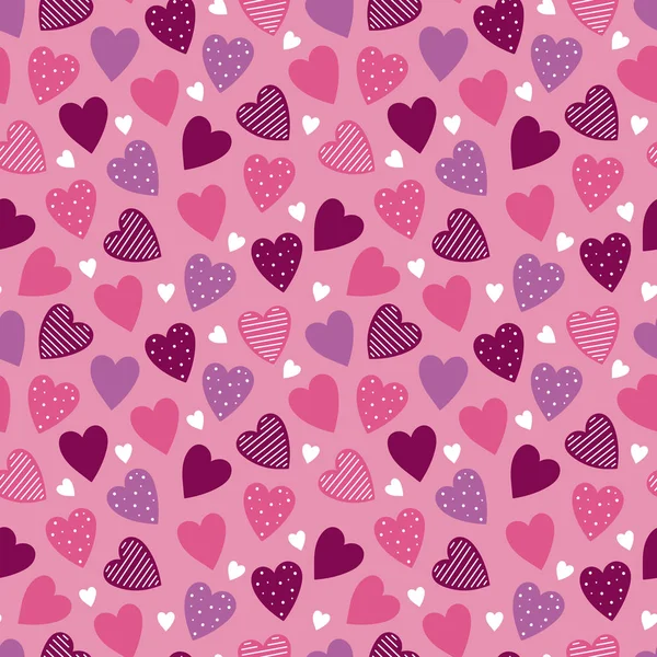 Kalp şekilleri ile Sevgililer Günü için dikişsiz desen. — Stok Vektör