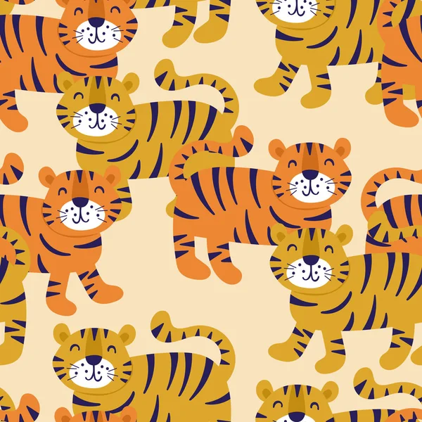 Modèle sans couture avec un personnage de tigre mignon . — Image vectorielle