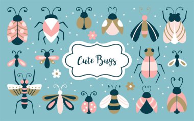 Sevimli böcek ve böcekler seti. 