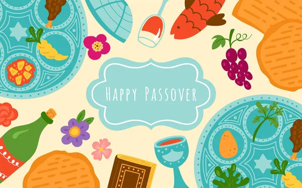 Passover ünnep aranyos banner design hagyományos Szeder lemez — Stock Vector