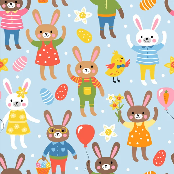 Modèle sans couture pour Pâques avec des personnages de lapin mignons . — Image vectorielle