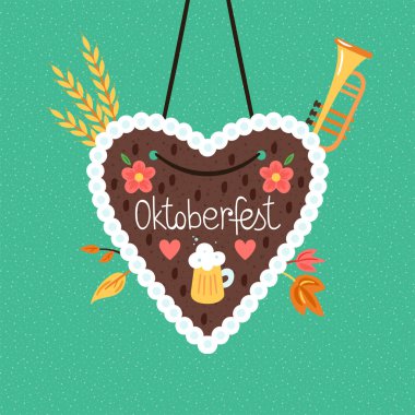 Oktoberfest sevimli zencefilli kalp tasarımı.