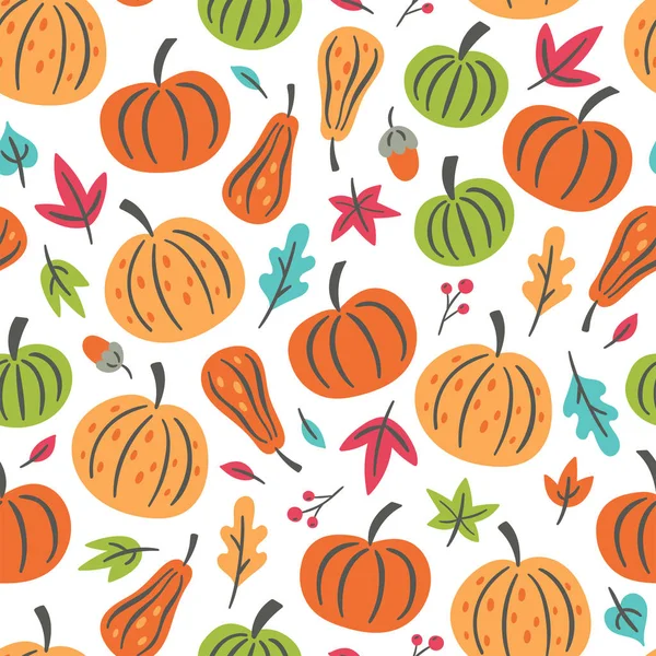 Nahtloses Muster für den Herbst mit Kürbis und Herbstblättern. — Stockvektor