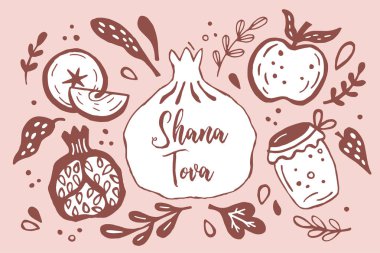 Rosh Hashanah (yahudi yeni yıl) el d tebrik kartı tasarımı