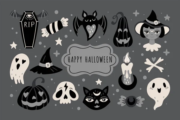 Halloween vacances éléments mignons ensemble . — Image vectorielle