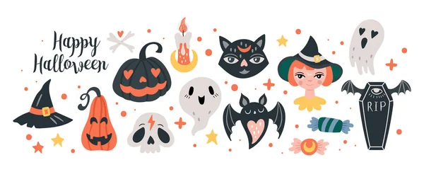 Halloween vacances éléments mignons ensemble . — Image vectorielle