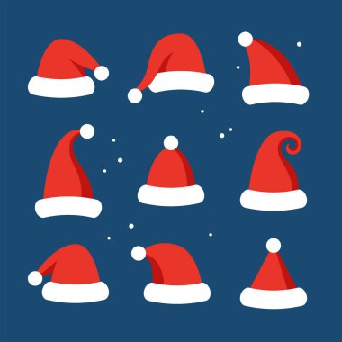 Noel Baba şapkaları Noel ve Yeni Yıl grafikleri ve web dekoru için ayarlandı