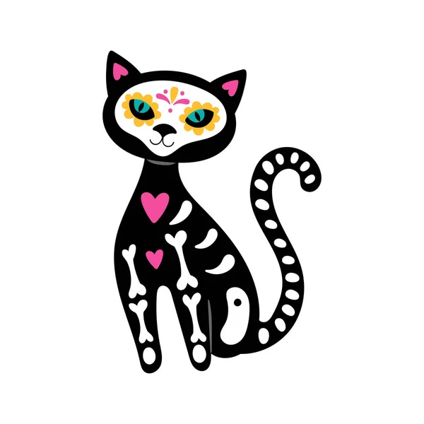 Jour Des Morts Dia Los Muertos Vacances Squelette Chat Mignon — Image vectorielle