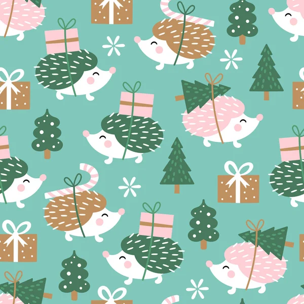 Patrón Sin Costuras Para Las Vacaciones Navidad Con Lindo Heghog — Archivo Imágenes Vectoriales