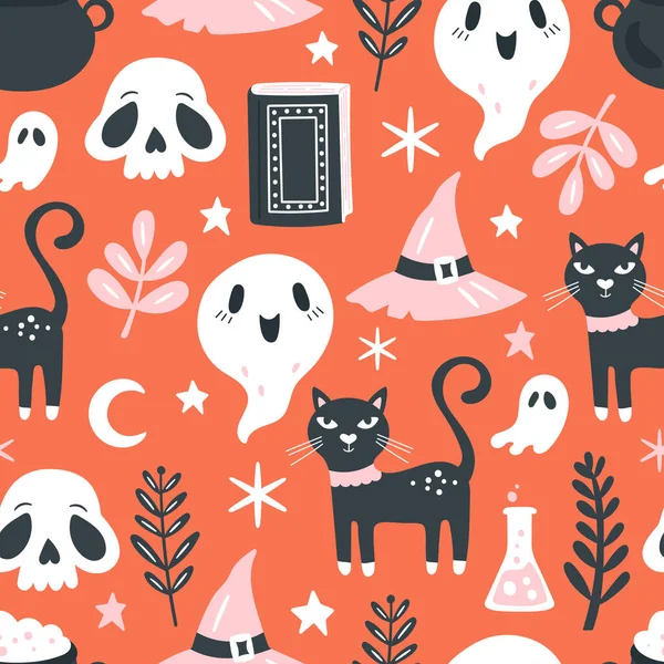 Zökkenőmentes Minta Halloween Ünnep Gyerekes Háttér Szövet Csomagolópapír Textil Tapéta — Stock Vector