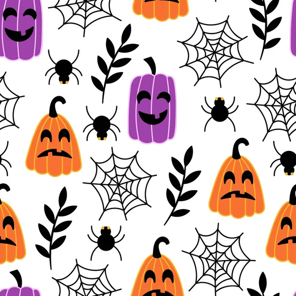Zökkenőmentes Minta Halloween Ünnep Jack Lámpás Tök Pókháló Gyerekes Háttér — Stock Vector