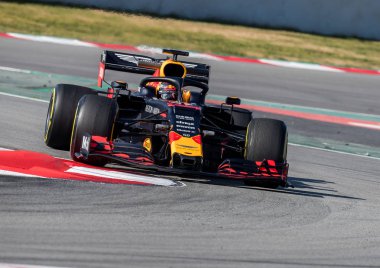 Barcelona, İspanya 18 Şubat 2019: Max Verstappen formül bir Test gün, devre, Barcelona-Catalunya boyunca.