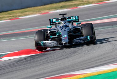 Barcelona, İspanya 18 Şubat 2019: Formül bir Test gün, devre, Barcelona-Catalunya Valteri Bottas.