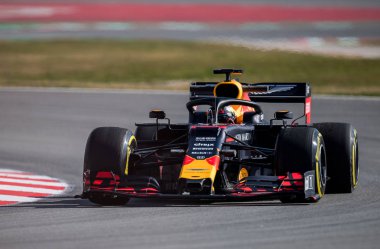 Barcelona, İspanya 18 Şubat 2019: Max Verstappen formül bir Test gün, devre, Barcelona-Catalunya boyunca.