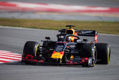 Barcelona, İspanya 18 Şubat 2019: Max Verstappen formül bir Test gün, devre, Barcelona-Catalunya boyunca.