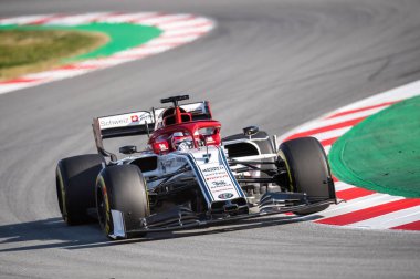 Barcelona, İspanya 18 Şubat 2019: Kimi Raikkonen formül bir Test gün, devre, Barcelona-Catalunya boyunca.